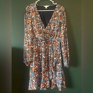 LC Lauren Conrad Floral Long Sleeve Dress - Blue, Brown, Cream